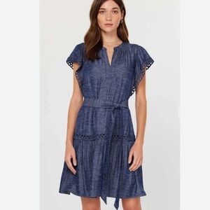 Current Air Mandy Split Neck Short Sleeve Mini Dress in Navy Blue Sz S